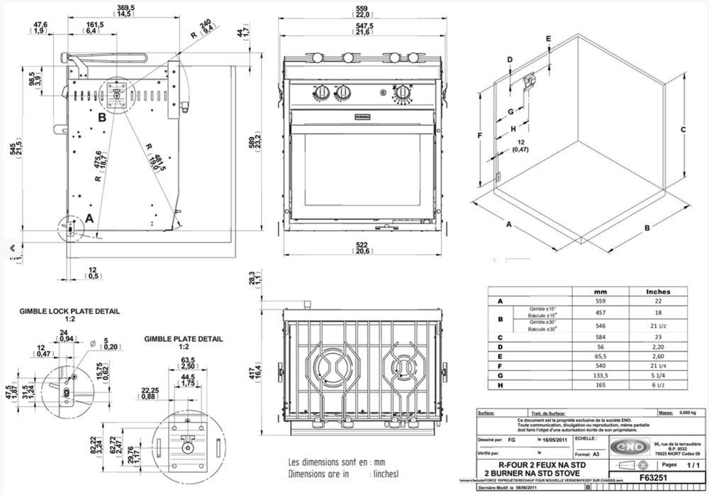 Force10 - 2 Burner Gimballed Stove, Oven & Grill