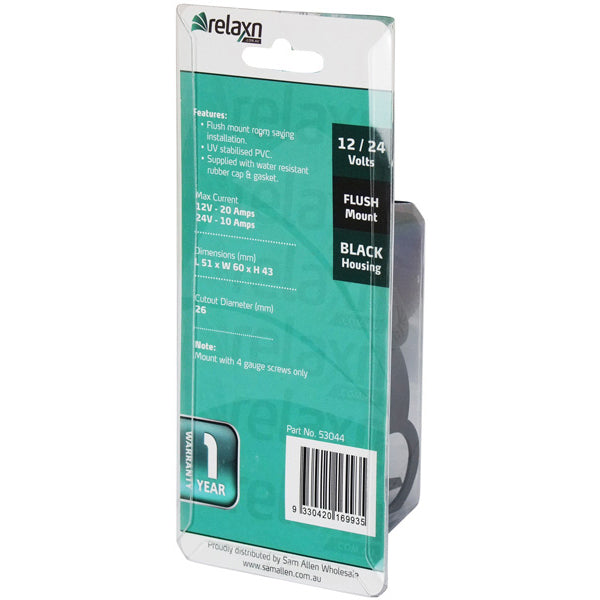Flush Mount Socket Black 12/24V