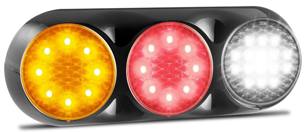 Triple Rear Lamps (Black, 12V) - Amber-Red-White - 82 Triple Series