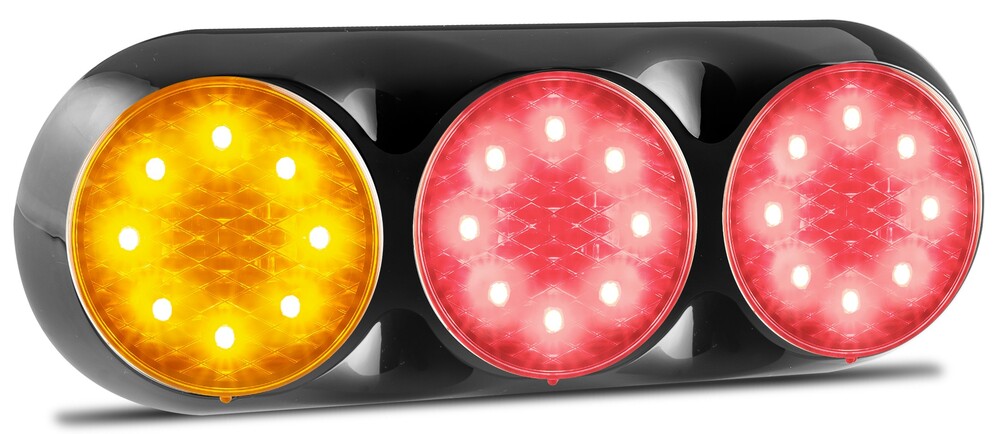 Triple Rear Lamps (Black, 12V) - Amber-Red-Red - 82 Triple Series